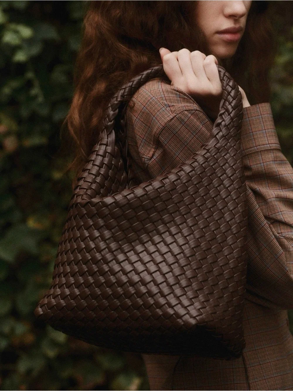 NWT Rylan Alt-Leather Small Woven Tote brown (with pouch and dust bag)